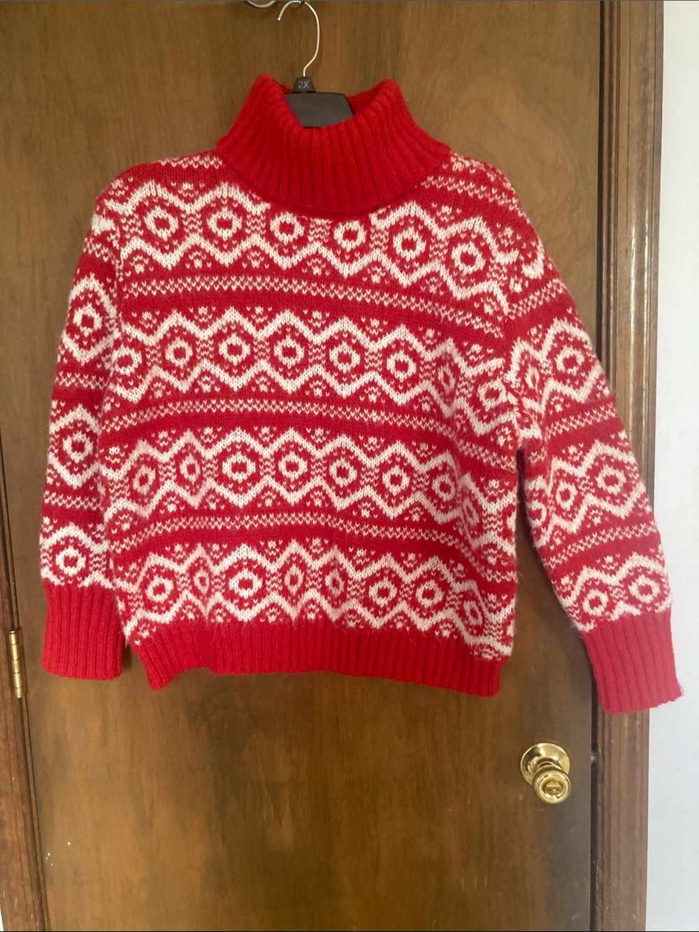 Joseph A. Red white geometric abstract print turtleneck sweater 2X
